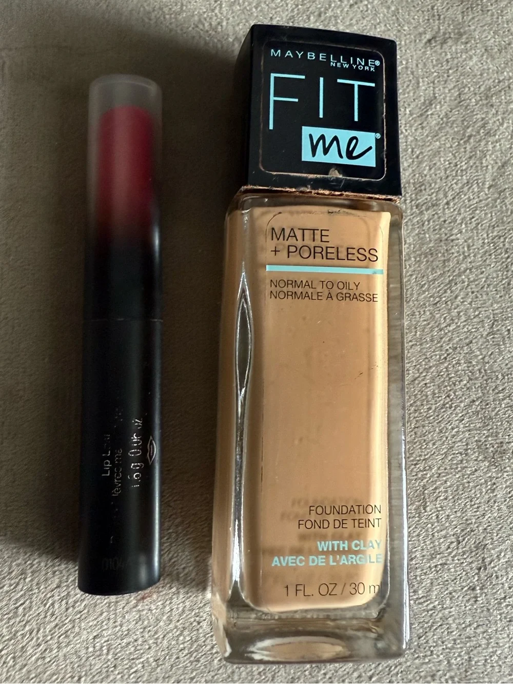 Maybelline Fit Me Matte + Poreless Foundation - Warm Beige and Sephora lipstick